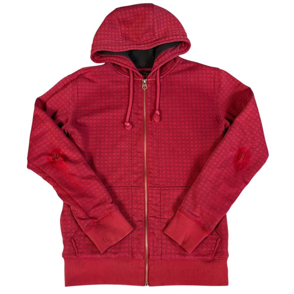 Brody Y2K Full Zip Sherpa Fleece Men's Hoodie Jacket Red Black Small